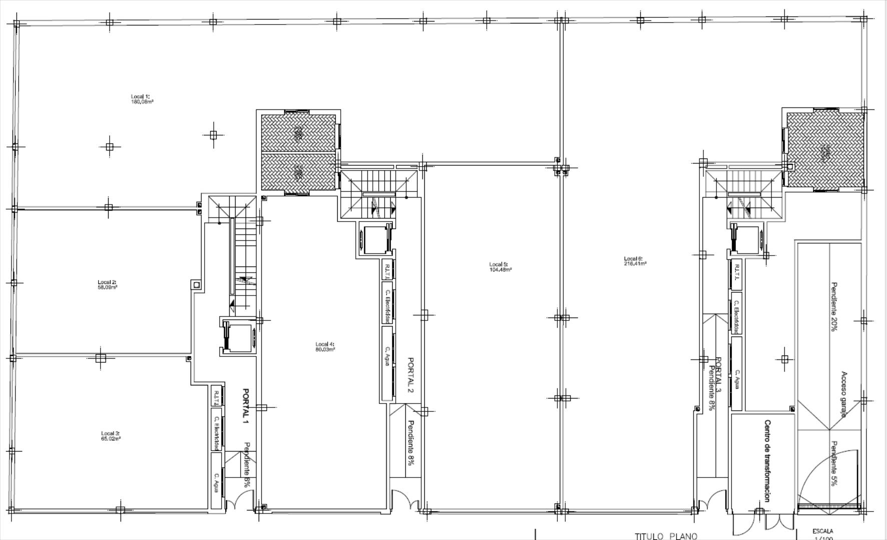 Locales en zona Plaza del Mercado. Cuentan con una superficie total de 665 m2, distribuidos en cinco locales de 180, 70,